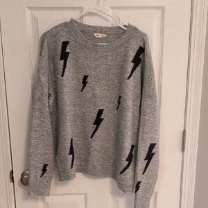 Eesome Gray Knit Sweater With Lightning Bolts